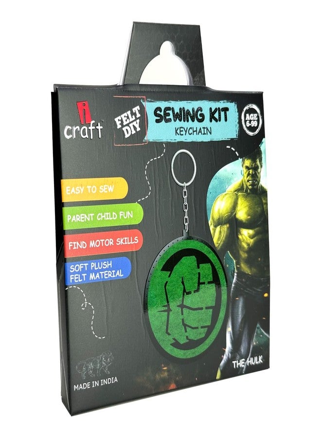 iCraft DIY Felt Keychain Kit for Kids - Easy Sew Plush Craft for Fine Motor Skills & Parent-Child Fun - Ages 6-12 (The Hulk) - Image 4